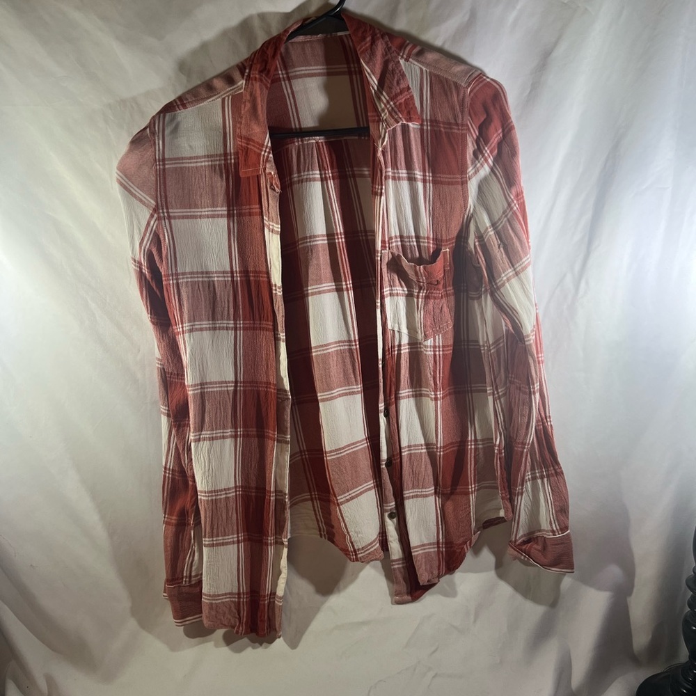 Maurices Red and Cream Checkered Shirt